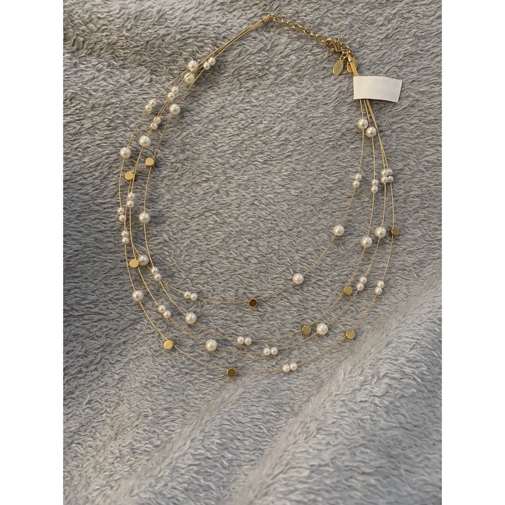 Nolan Miller Floating Simulated Pearl and Crystal Bead 4 Strand Gold Necklace